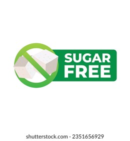 Sugar free label. Sugar cubes in cross circle icon for no sugar product package design