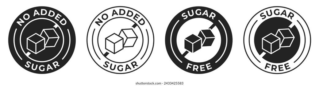 Sugar free label. Diabetic icon. No added low sugar vector illustration, logo, sign, symbol or emblem for product packaging isolated.