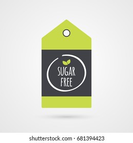 Sugar Free label. Food icon. Vector green white and gray shopping tag sign isolated. Illustration symbol for product, packaging, healthy eating, lifestyle, diabetic, merchandise, shop, store, retail