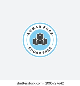 Icono de diseño de logotipo de etiqueta libre de azúcar plantilla vectorial. Símbolo de comida sin azúcar azul vectorial