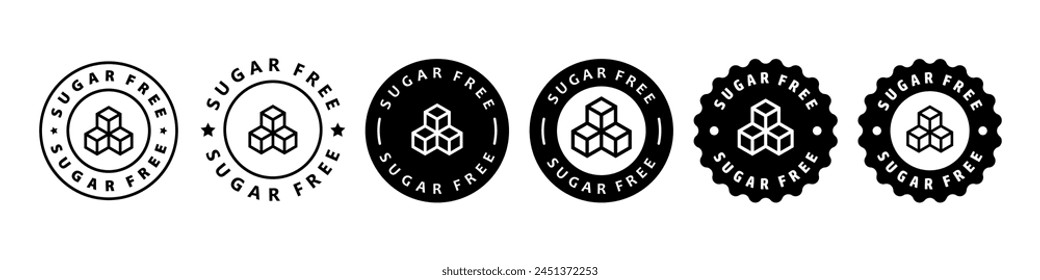 Sugar free, label, sticker or symbol set. Sugar free icon sign. Diet concept. Healthy eating. Natural and organic foods.