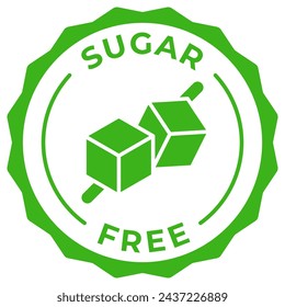 Sugar free label vector icon illustration for product package. No added sugar green logo, symbol, badge, tag or emblem isolated in circle design. Diabetic product stamp, seal, sticker, mark or tag.