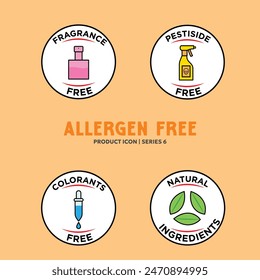 Sugar free Lactose Gluten GMO free allergen label set - Allergen free products collection - EPS Vector badges