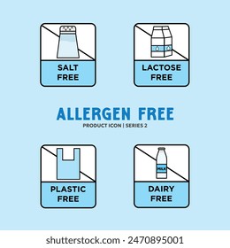 Sugar free Lactose Gluten GMO free allergen label set - Allergen free products collection - EPS Vector badges