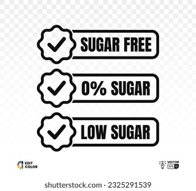 Sugar free line frame icon with checklist symbol isolated on white. Suitable for food label, web, sign, stamps, seals, badges, packaging 