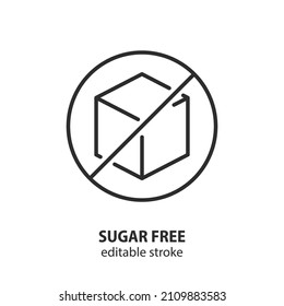 Sugar free line icon. Sugar cube symbol. No sugar added product package design. Editable stroke.