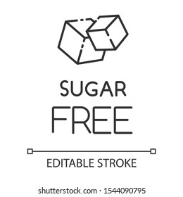 Sugar free linear icon. Food without added sweetener. Product free ingredient. Diabetes prevention. Thin line illustration. Contour symbol. Vector isolated outline drawing. Editable stroke