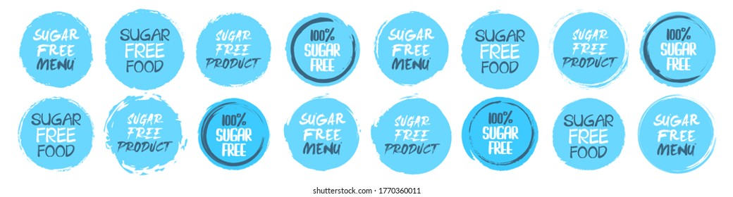 Sugar free logo collection. Set of different grunge circles shapes label with different text