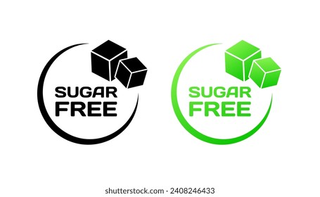 Sugar free logos. Flat, green, square sugar icon, sugar free icons. Vector icons