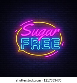 Sugar free Neon Text Vector. Sugar neon sign, design template, modern trend design, night neon signboard, night bright advertising, light banner, light art. Vector illustration