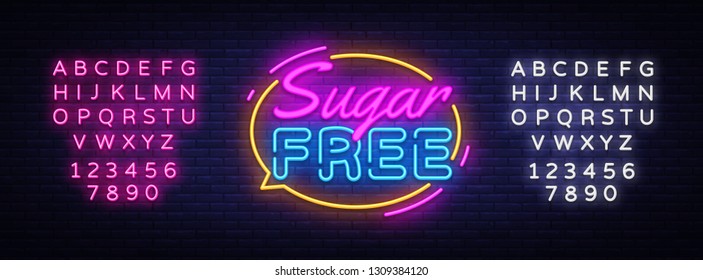 Sugar free Neon Text Vector. Sugar neon sign, design template, modern trend design, night neon signboard, night bright advertising, light banner, light art. Editing text neon sign