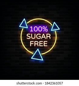Sugar free  Neon Text Vector. Neon sign  design template