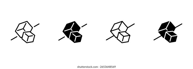 Sem açúcar ou sem ícone de açúcar. Linha fina e estilos preenchidos, preto e branco. Cruzou os cubos de açúcar. Saúde, tratamento de diabetes. Dieta de açúcar. Ilustração vetorial