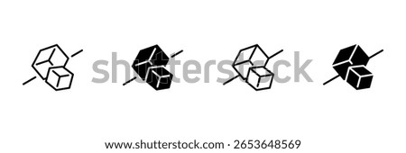 Sugar free or no sugar icon set. Thin line and filled styles, black and white. Crossed out sugar cubes. Healthcare, diabetes treatment. Sugar diet. Vector illustration