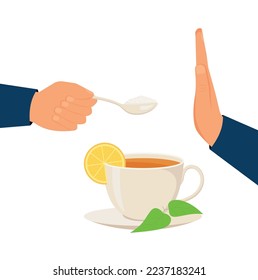 Sugar free. No sugar sign. An Illustration of Forbidden or Prohibition Sign on Different Types of Sweet Food Eps10