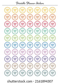 Sugar free. Printable sheet, planner colored stickers.