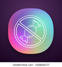 Sugar free product app icon. No candies prohibition. Diabetic diet. UI/UX user interface. Confectionery and sweets consuming refuse. Web or mobile application. Vector isolated illustration