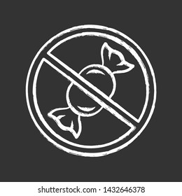 Sugar free product chalk icon. No glucose and sweetener, diabetic diet. No candies prohibition. Sweets consuming refuse. Healthy eating, zero calorie food label isolated vector chalkboard illustration