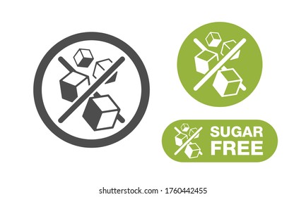 Sugar Free stamp - crossed out cubes in 3 variations - isolated vector emblem for dietic and anti-diabetic food products