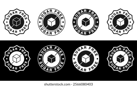 Sugar Free stamp Icon, Vector Symbol Illustration.circular and star shape with sugar cube