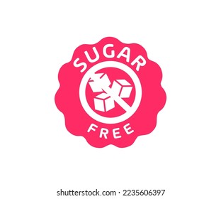 Sugar free stamp, label or sticker, sign, logo design. No sugar added product. Diabetes concept. Unhealthy nutrition, obesity, diabetes, dental care. Allergen free icon vector design and illustration.