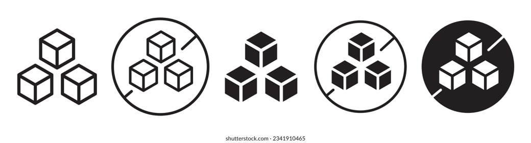 Sugar Free symbol Vector Icon. No added glucose or sweetener product sign mark set collection. Logo of zero insulin for diabetic. Web app ui icon of cardboard box product packaging cube label 