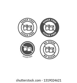 Sugar free symbol vector sticker. No sugar ingredient black stamp label for packaging. Sugar cubes with text packaging badge.