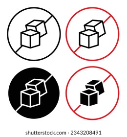 Sugar free vector icon set in black and red color. No added sugar vector symbol. zero sugar sign with sugar cube.