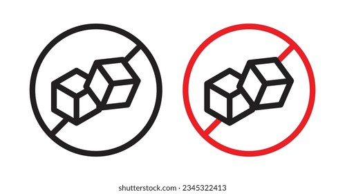 Sugar free vector icon set. No added sugar vector symbol. zero sugar sign in black and red color.