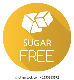 Sugar free yellow flat design long shadow glyph icon. Organic food without added sweetener. Product free ingredient. Nutritious dietary, healthy eating. Vector silhouette illustration