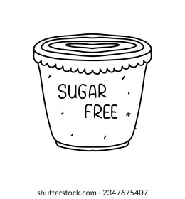 Sugar free yougurt or ice-cream. Hand drawn doodle style. Vector illustration isolated on white. Coloring page element.