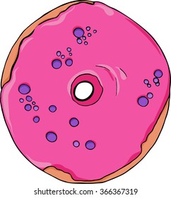 Sugar glazed donut on white background. Cartoon sketch drawn by ink. Hand drawn vector illustration.