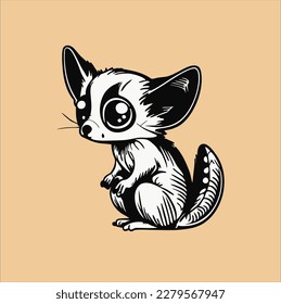 Sugar glider animal design, illustration, vector with black color, pink background.