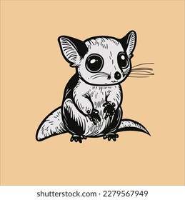 Sugar glider animal design, illustration, vector with black color, pink background.