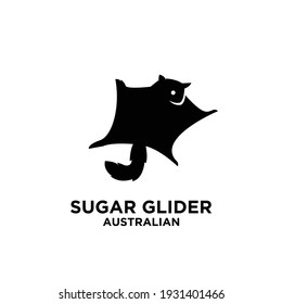 Sugar Glider Australian Wild Animal Vector Icon Black Silhouette Logo Illustration Design Isolated Background