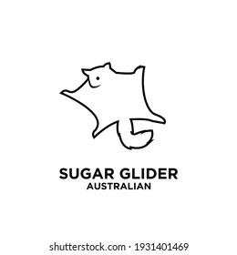 sugar glider Australian wild animal vector icon black line logo illustration design isolated background