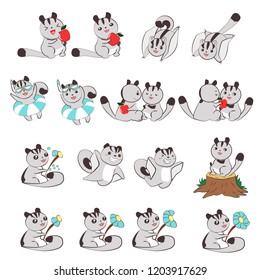 Sugar glider drawing cute character many actions