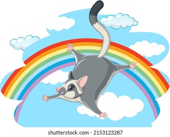 Sugar Glider Flying In Blue Sky Illustration