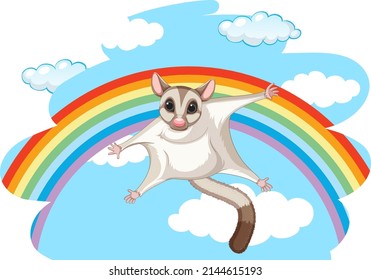 Sugar glider flying in the sky illustration