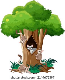 Alandras de azúcar escalando gran ilustración de árbol