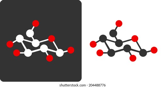 Sugar (glucose, Beta-D-glucose) Molecule, Flat Icon Style. Carbon (white/grey) And Oxygen (red) Atoms Shown As Circles, Hydrogen Atoms Omitted For Clarity.