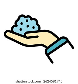 Sugar in hand icon. Outline sugar in hand vector icon color flat isolated