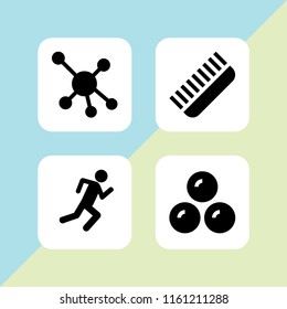 sugar icon. 4 sugar set with bonbon, molecular, running stick figure and comb vector icons for web and mobile app