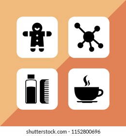 sugar icon. 4 sugar set with hot coffee rounded cup on a plate from side view, molecular, comb and dessert vector icons for web and mobile app