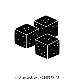 Icono de azúcar en glifo plano negro, estilo relleno aislado en fondo blanco
