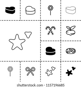 Sugar icon. collection of 13 sugar filled and outline icons such as heart cake, cookie, beet, donut, candy cane. editable sugar icons for web and mobile.