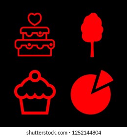 sugar icon set about pie, wedding cake, cotton candy and cupcake vector set