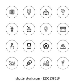 Sugar icon set. collection of 16 outline sugar icons with biscuit, coffee, cupcake, cookie, ice cream, gummy bear, ice coffee, pudding icons.