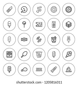 Sugar icon set. collection of 25 outline sugar icons with cake pop, candy, coffee, cotton candy, donut, cookie, doughnut, ice cream, gummy, ice lolly icons. editable icons.