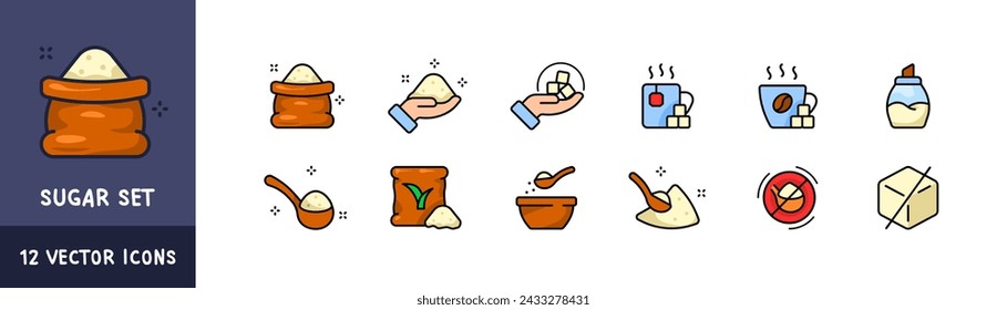 Conjunto de iconos de azúcar. Estilo plano. Iconos vectoriales